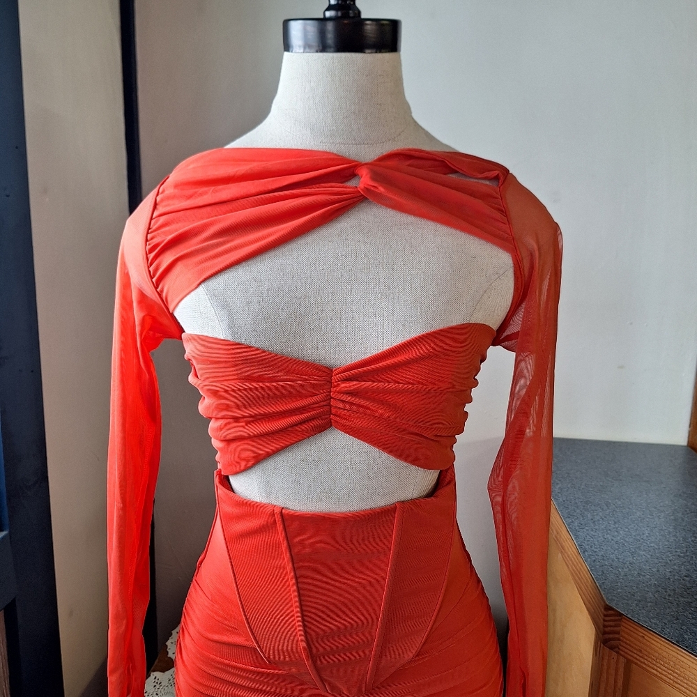 Oh Polly Nirvana  Red Cut-Out Ruched Corset Mini Dress, Size 4 - Picture 5 of 16